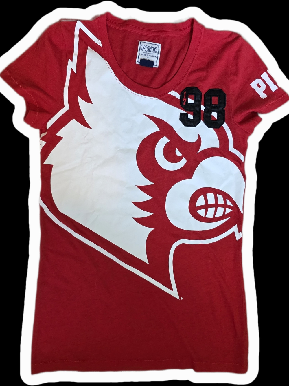 PINK Victoria's Secret Red Short-Sleeve Kids Tee with Large White Mascot